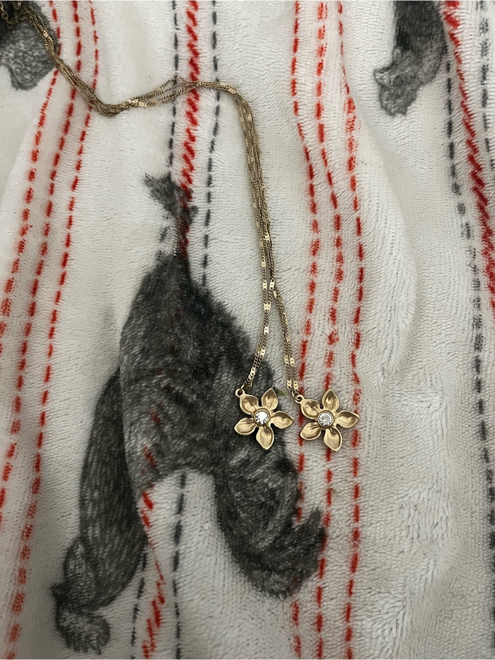 Gold Floral Drop Necklace with Crystal Centers
